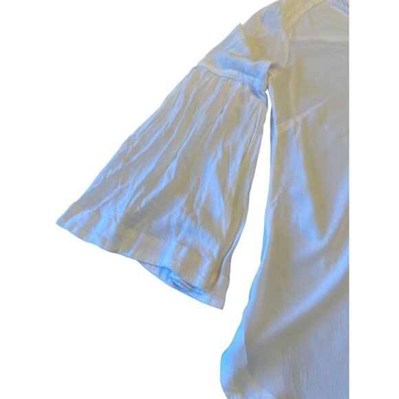 Free People White Rayon Button-Down Henley Blouse With Balloon Sleeves Boho - Picture 4 of 5